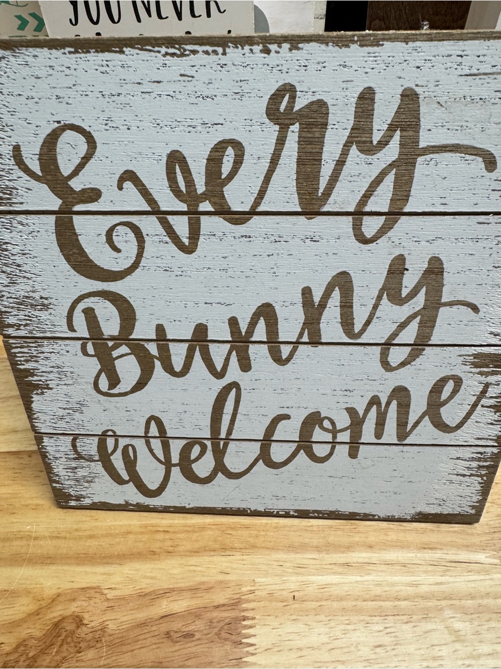Every Bunny Welcome Rustic Wooden Wall Sign - White and Brown
